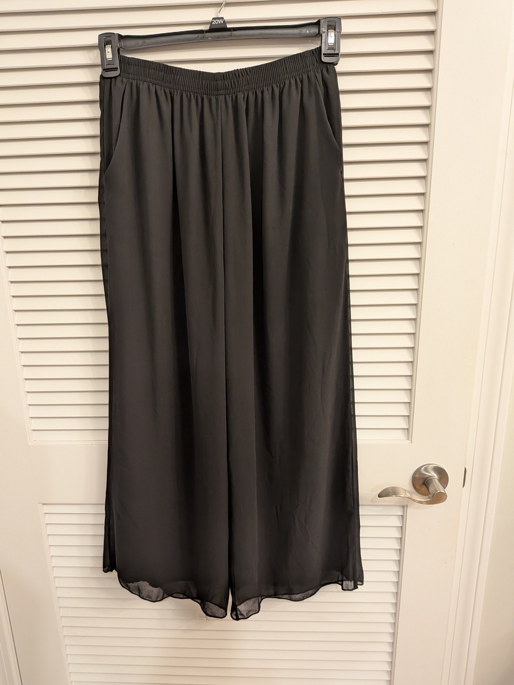 B#1:Women's Black Wide-Leg Sheer Overlay Pants Size L New No Tag